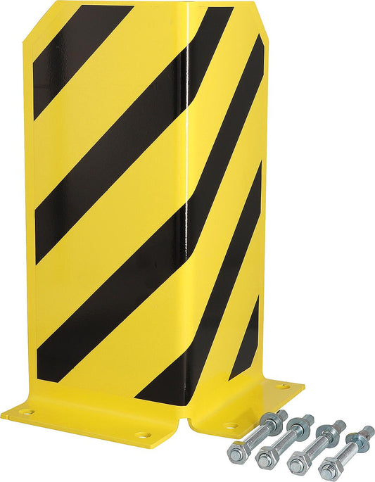 Corner-shaped crash barrier, standard height 400mm, painted steel sheet, yellow/black