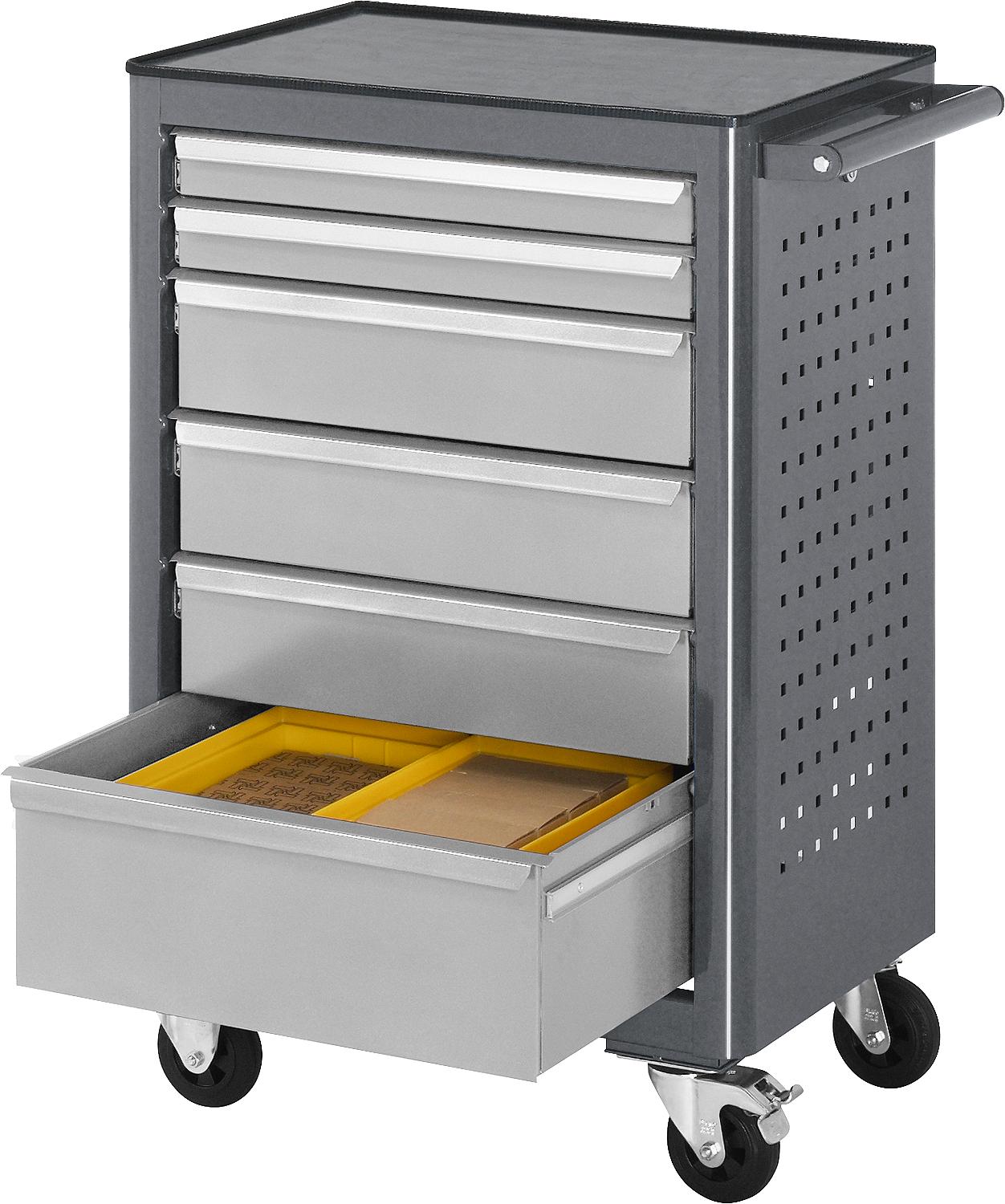 RAU 6030 Basic series rolling workbench with solid beech worktop, 675 x 950 x 450 mm