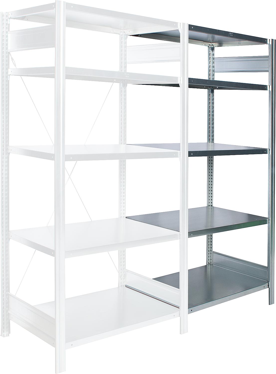 BERT add-on shelving unit with 5 steel shelves, bay load 2000kg, 2000x875x400mm