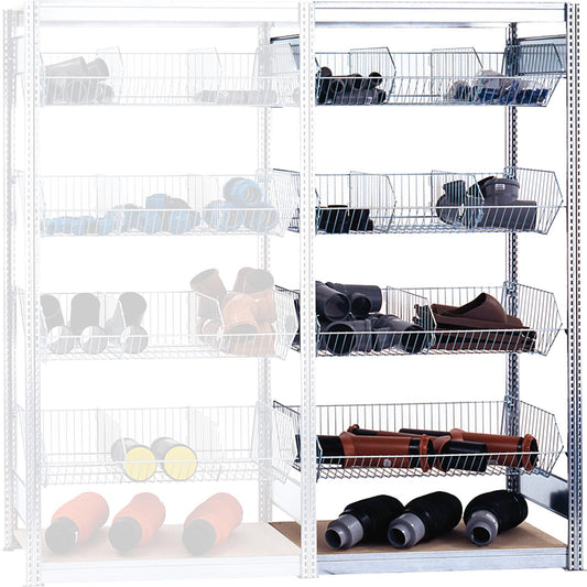 BERT add-on shelf with 2 wooden shelves and 4 wire baskets 2000x1005x500mm