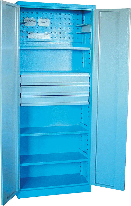 Werkzeugschrank 2-türig mit 4 Fachböden+3 Schubladen, 780x380x1920mm