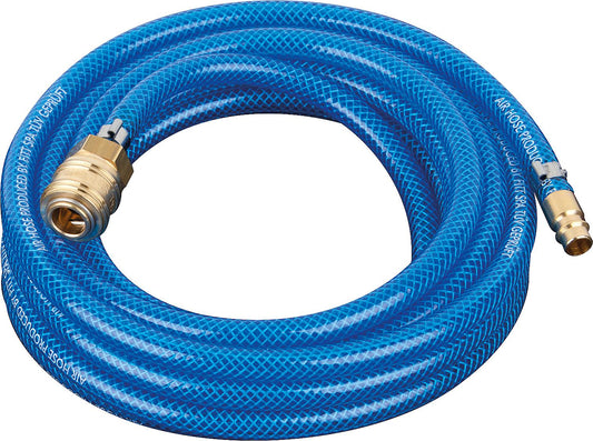 Compressed air hose with fittings (coupling and push-in fitting) transparent L= 5 mtr./6x10mm/15 bar