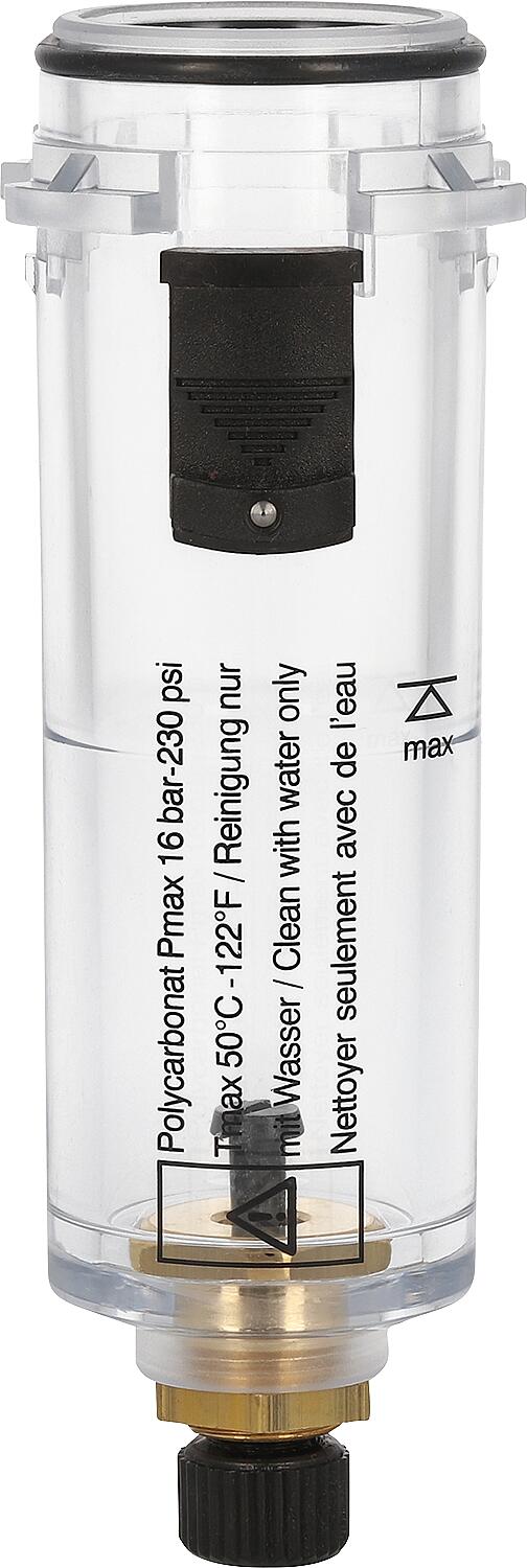 Plastic container with manual drain for filters with 1/4" / 3/8"