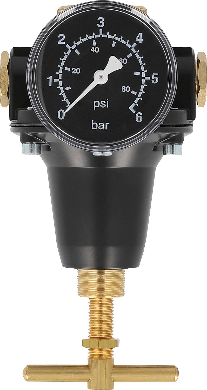 Compressed air pressure regulator G1/4 + G3/8 Control range/scale 0.5 - 3/6 Flow rate 1,000 l/min