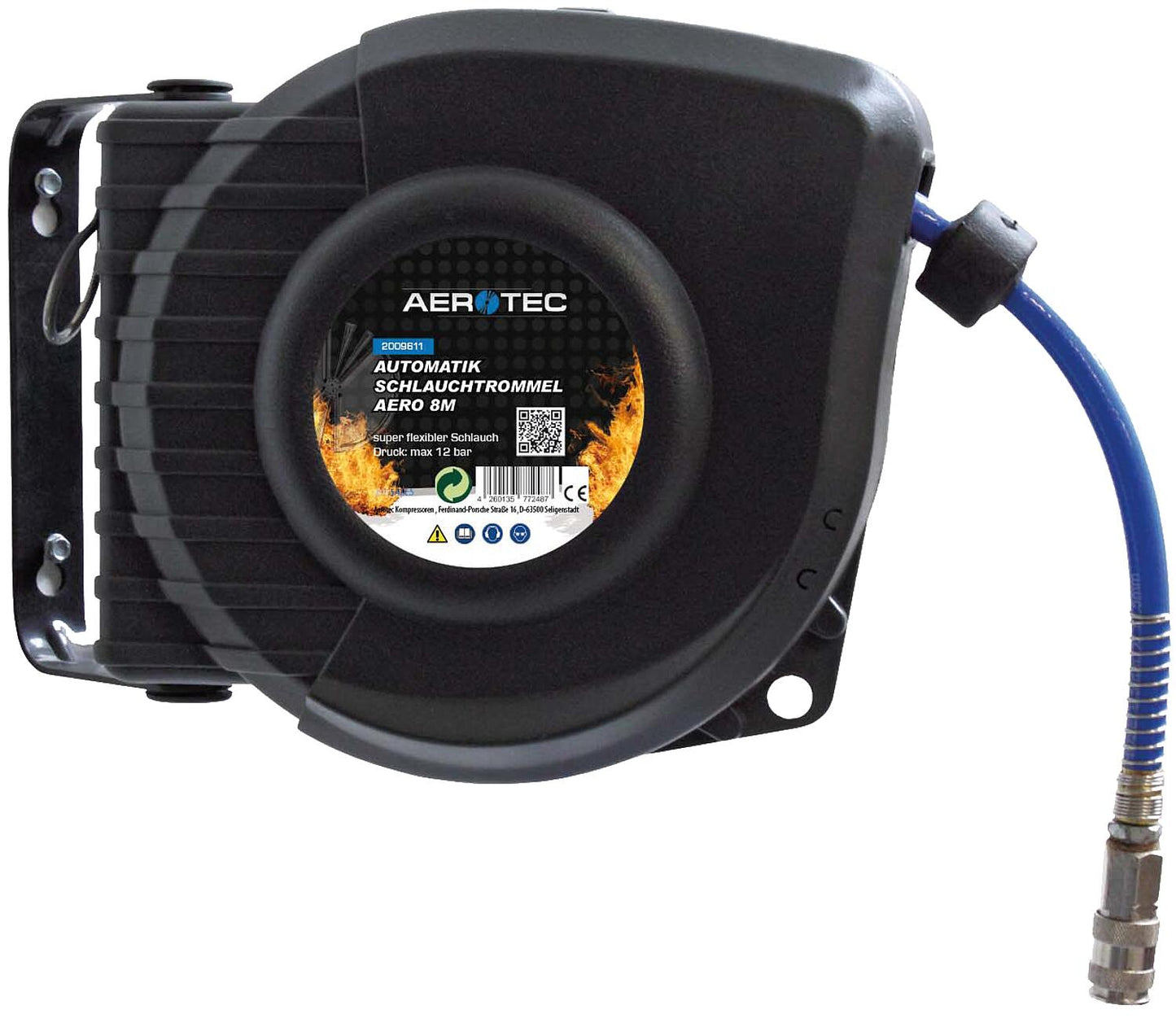 Automatic compressed air hose reel, 8 m length, hose diameter: 8/12 mm