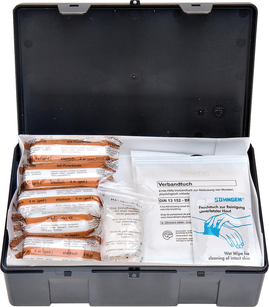 Betriebsverbandkasten Kunststoff DIN 13 157 / mit Füllung 260x160x70 mm / schwarz