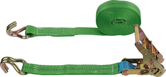 Lashing strap, two-piece, DIN EC 12995-2 green, strap 35 mm, length 5.0 m.