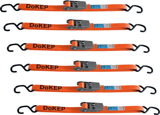 Lashing strap, one-piece, orange webbing 25mm, length 4m, pack of 6 including 12 S-hooks, PVC coated