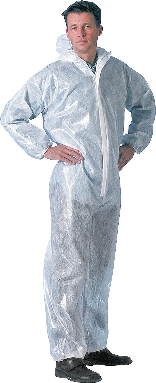 Hooded jumpsuit made of breathable PP fleece, white, XXL