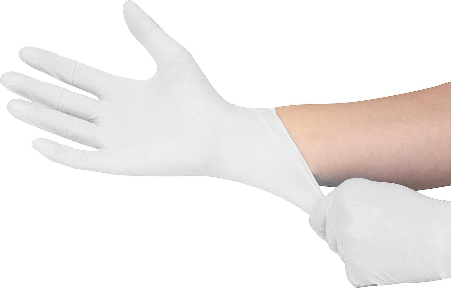 Powder-free nitrile glove, 24 cm long, white, size XL / pack of 100.