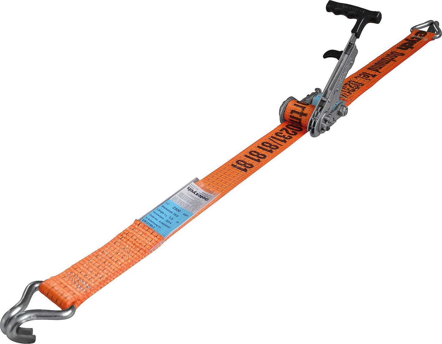 Lashing strap, two-piece DIN EN12195-2, orange webbing 50mm, length 10m