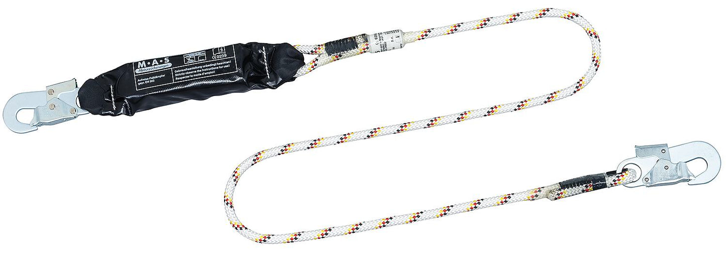 Type 5 energy-absorbing lanyard, kernmantle rope 1.5 m long, hooks on both sides MAS 51