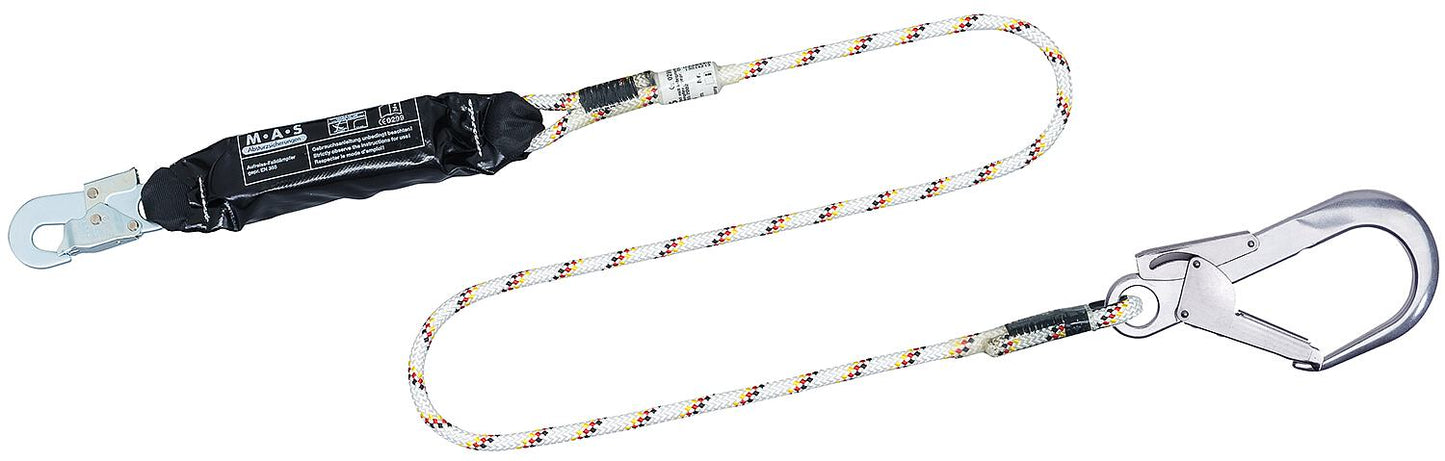 Type 5 energy-absorbing lanyard, kernmantle rope 1.5 m long, hooks on both sides MAS 51