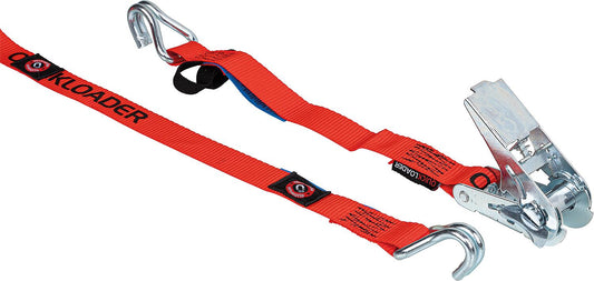 Ratchet lashing strap, two-piece, professional, 450kg, 5m, red with magnet