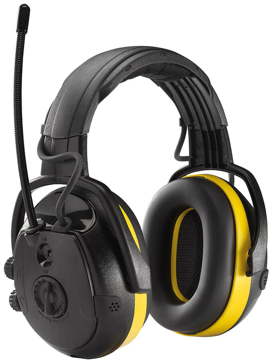 React earmuffs with monitoring and radio function