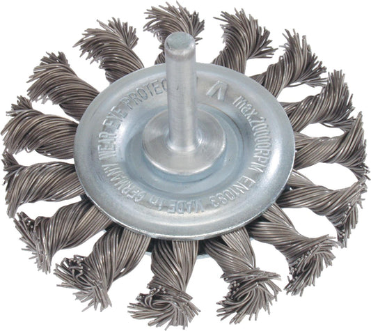 Round brush, braided steel wire 0.50 mm, 75 mm long, shank 6.0 mm