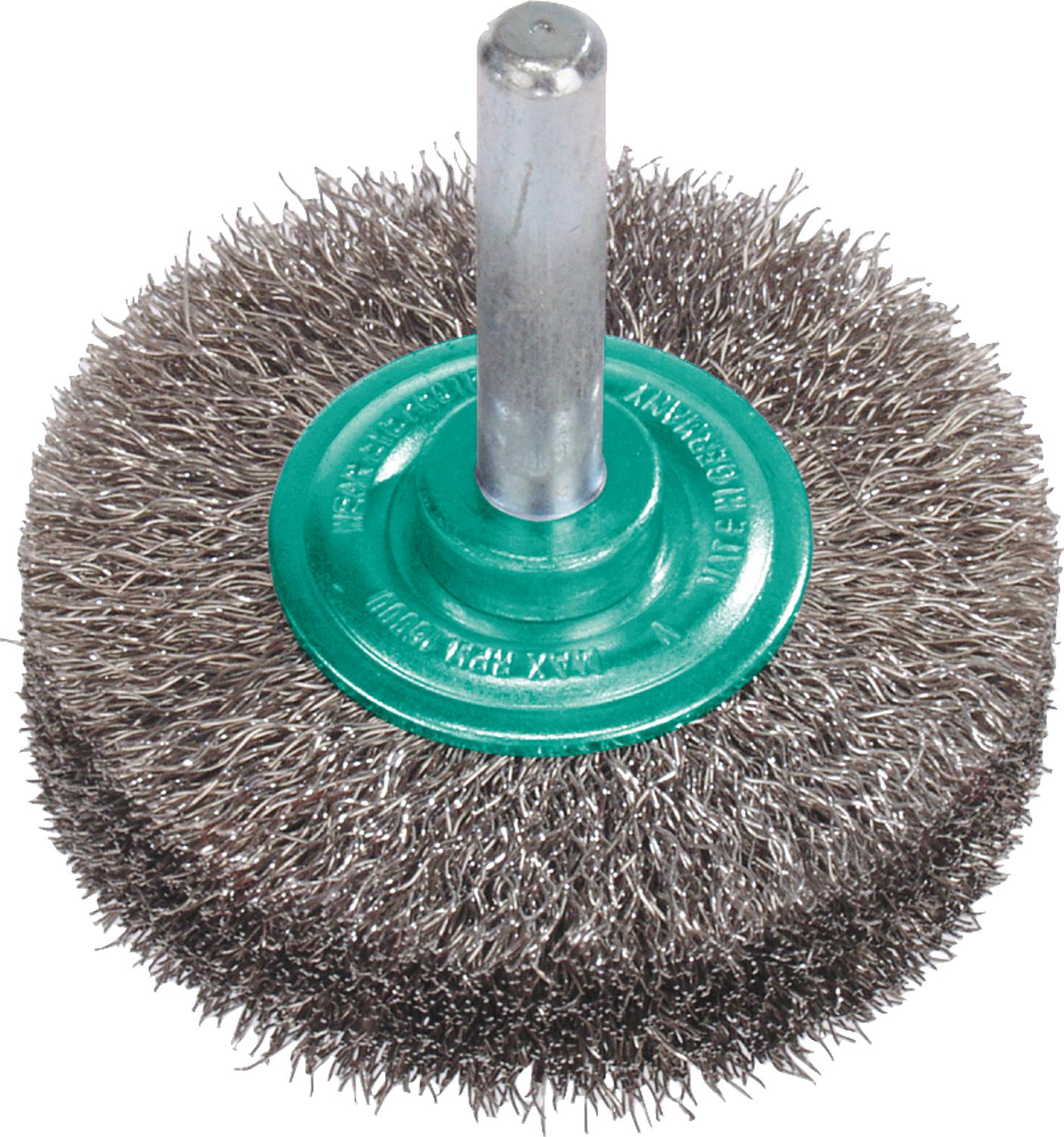 Round brush made of stainless steel wire, 0.20 mm diameter, 30 mm long, 6.0 mm shank