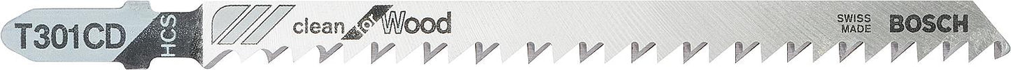 Lames de scie sauteuse BOSCH T301CD, longueur 117 mm, lot de 5, pour des coupes nettes et droites dans le bois