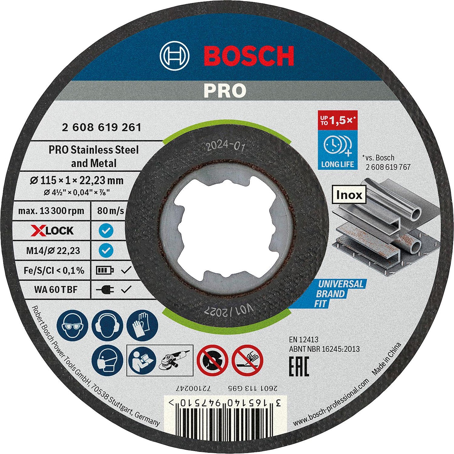 Trennscheibe BOSCH® für Edelstahl mit X - Lock Aufnahme Ø 125 x 1,0 mm VPE 10