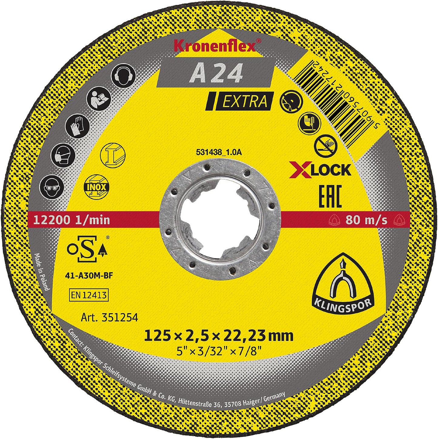 Grinding disc KLINGSPOR A 24 EXTRA X-LOCK 125 x 6.0 x 22.23 mm, offset