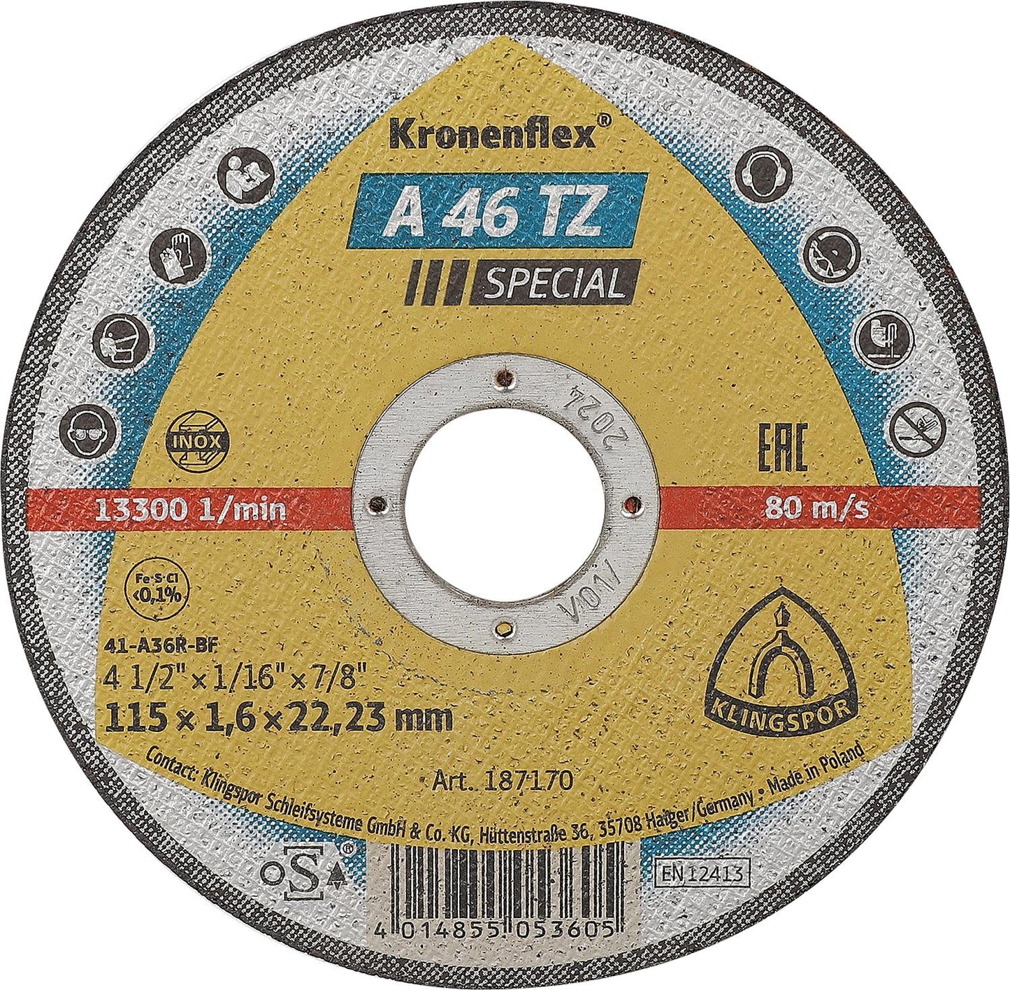 Disque à tronçonner KLINGSPOR A 46 TZ SPECIAL INOX 115 x 1,6 x 22,23 mm