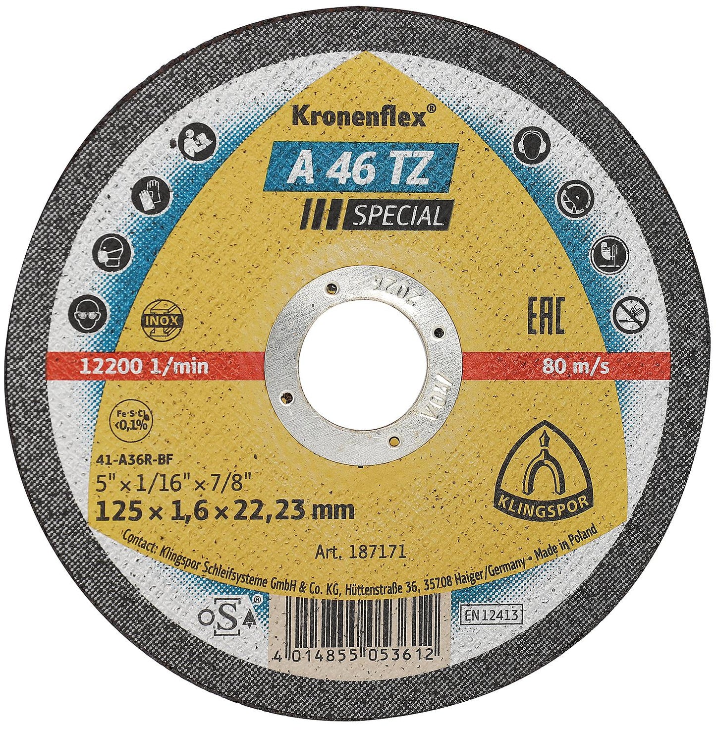 Disque à tronçonner KLINGSPOR A 46 TZ SPECIAL INOX 115 x 1,6 x 22,23 mm