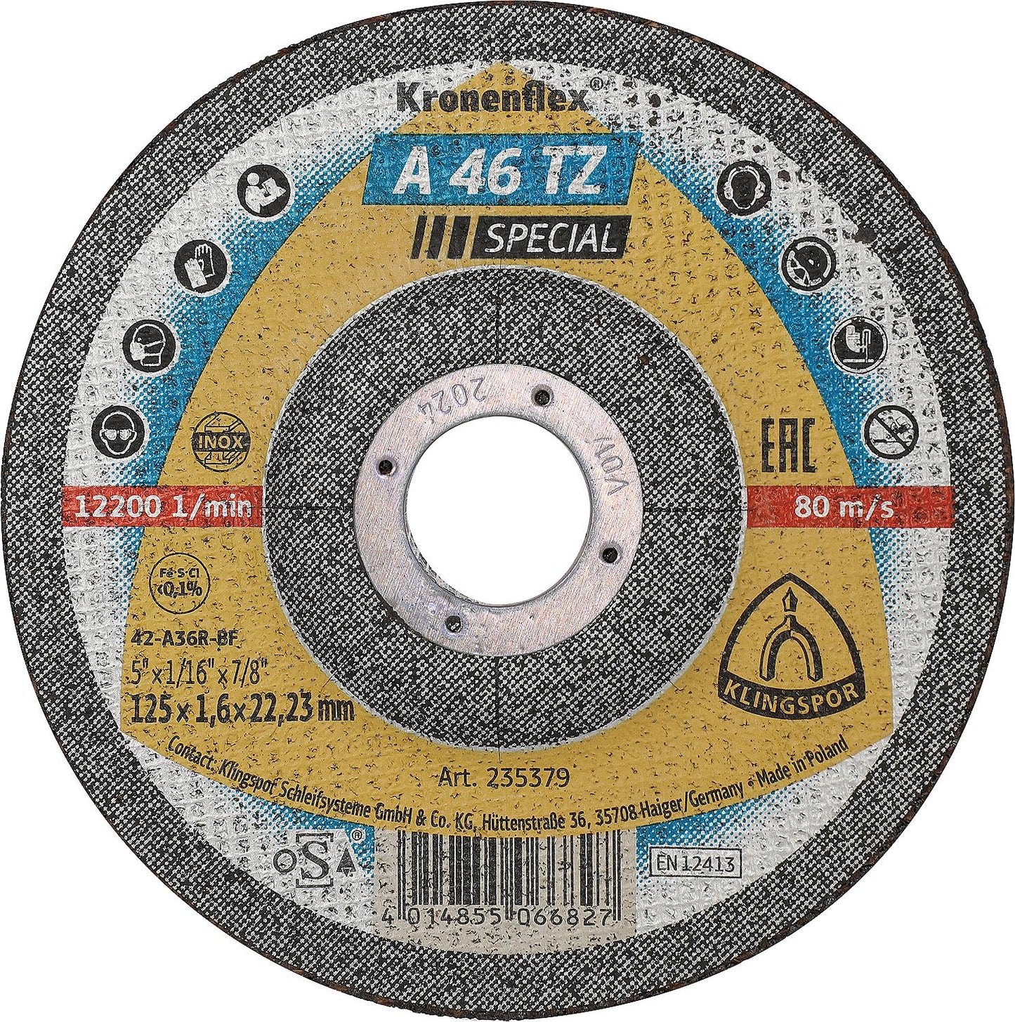 Cutting disc KLINGSPOR A 46 TZ SPECIAL INOX offset 115 x 1.6 x 22.23 mm