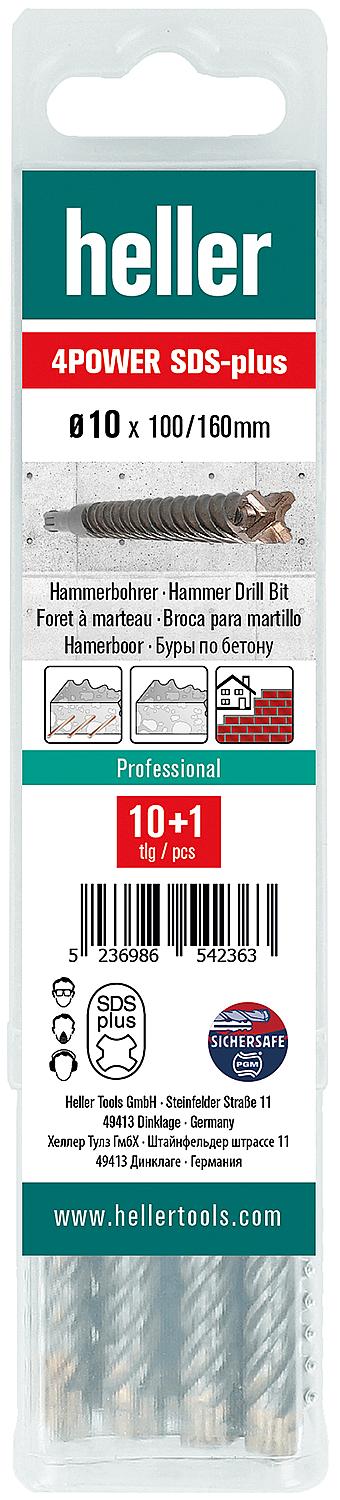 HELLER 4POWER hammer drill bit with SDS-Plus shank Ø 16.0 x 150/200mm, pack of 11.