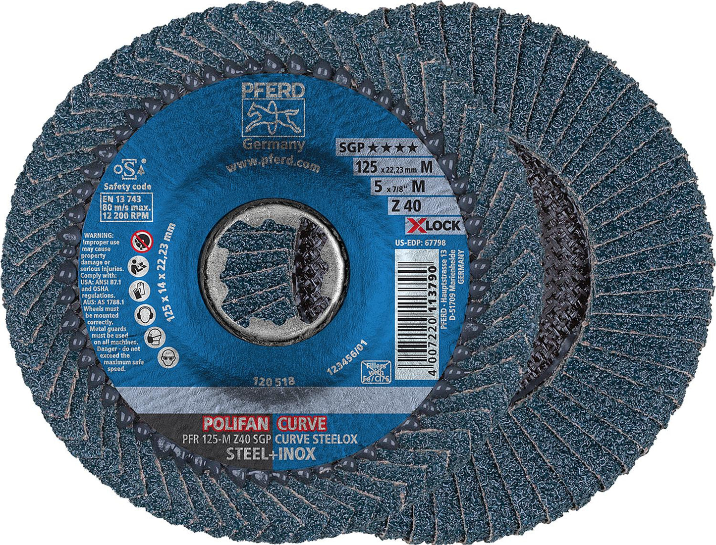 Flap disc PFERD Ø 125 x 14mm X-Lock K40 for steel, stainless steel