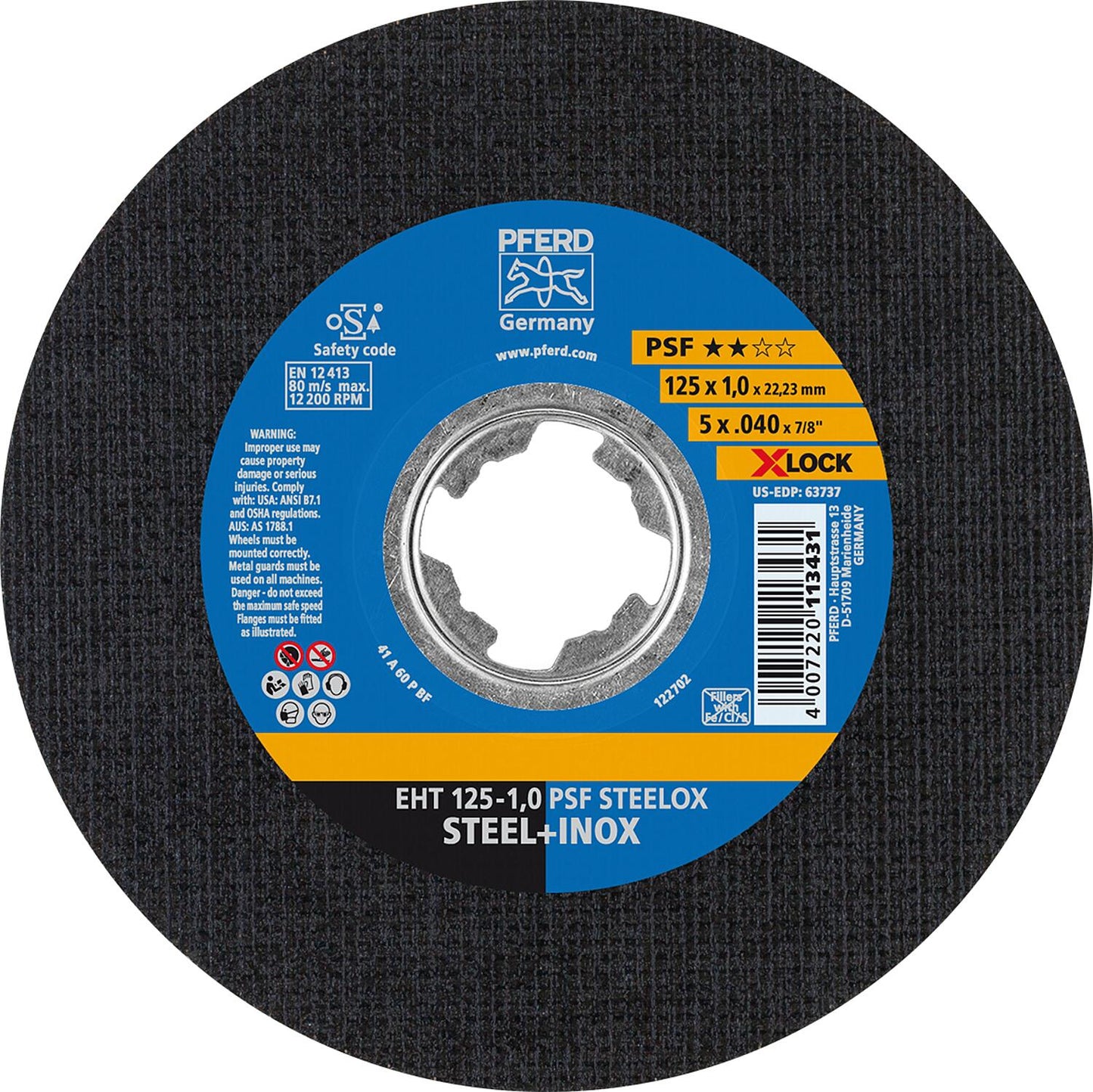 PFERD cutting disc Ø 125 x 1.0mm X-Lock, straight, for steel, stainless steel