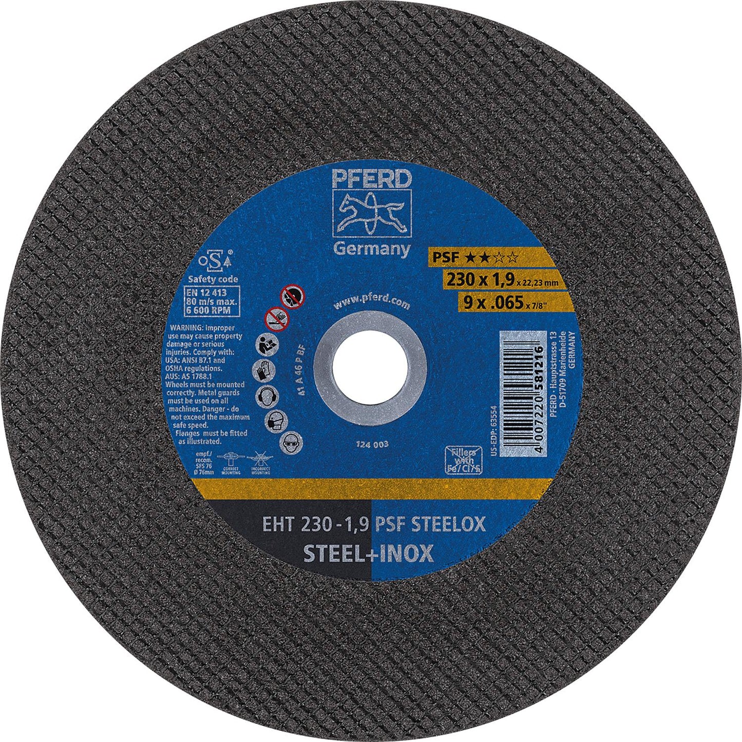 Cutting disc PFERD Ø 125 x 1.0 x 22.23mm, straight, for steel, stainless steel