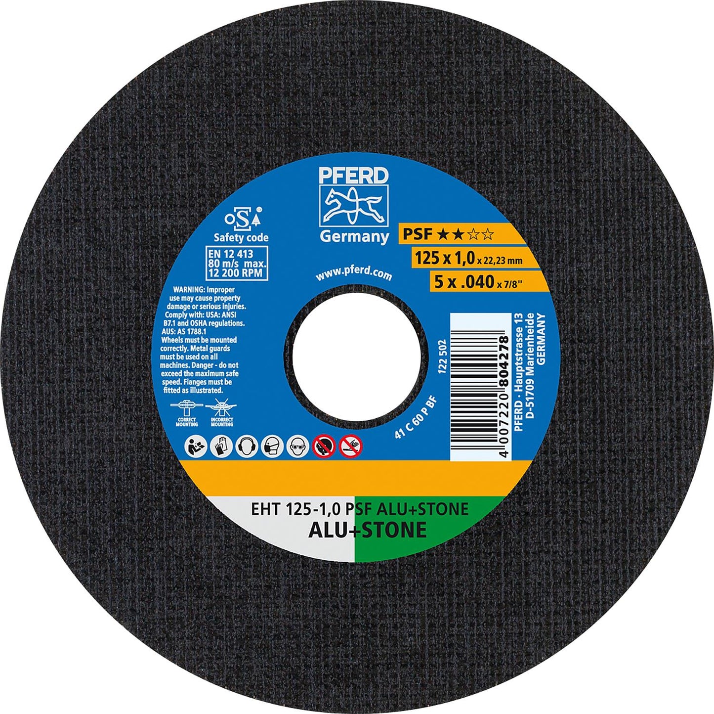 Cutting disc PFERD Ø 125 x 1.0 x 22.23mm, straight, for aluminum, stone, concrete, tiles