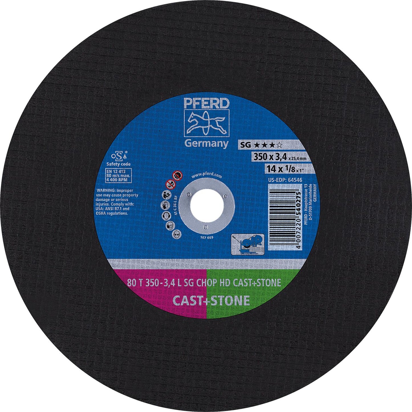 Cutting disc PFERD Ø 350 x 3.4 x 25.4mm, for aluminum, cast iron, stone, plastics