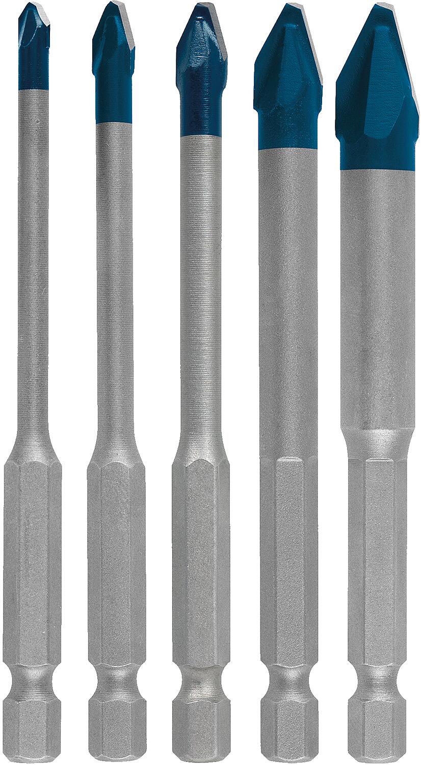 Jeu de 5 forets à carrelage BOSCH HardCeramic Ø 4/5/6/8/10 mm, longueur 90 mm avec queue hexagonale 1/4"