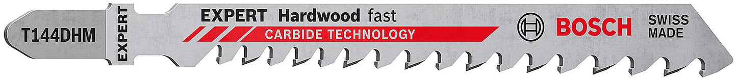 BOSCH® EXPERT T144DHM jigsaw blades, 100 mm long, for hardwood, pack of 3