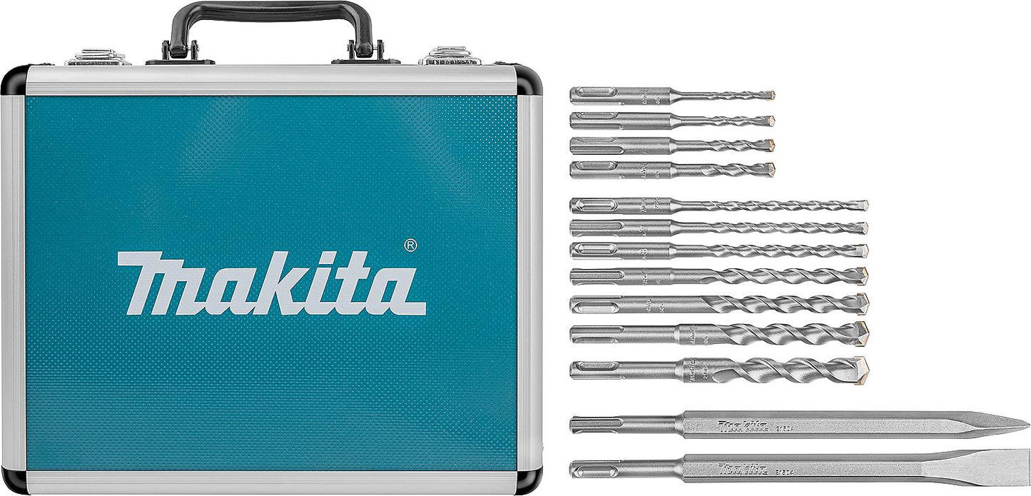 Coffret de 13 pièces Makita comprenant perceuse à percussion et burin, queue SDS-Plus