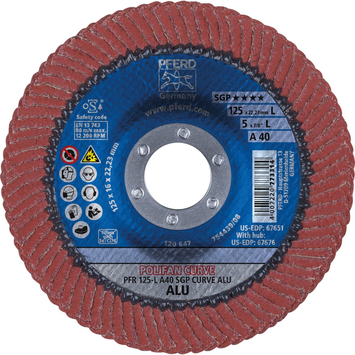 Horse-shaped flap disc Ø 125 x 22.23, disc thickness 8 mm, K40 for aluminum