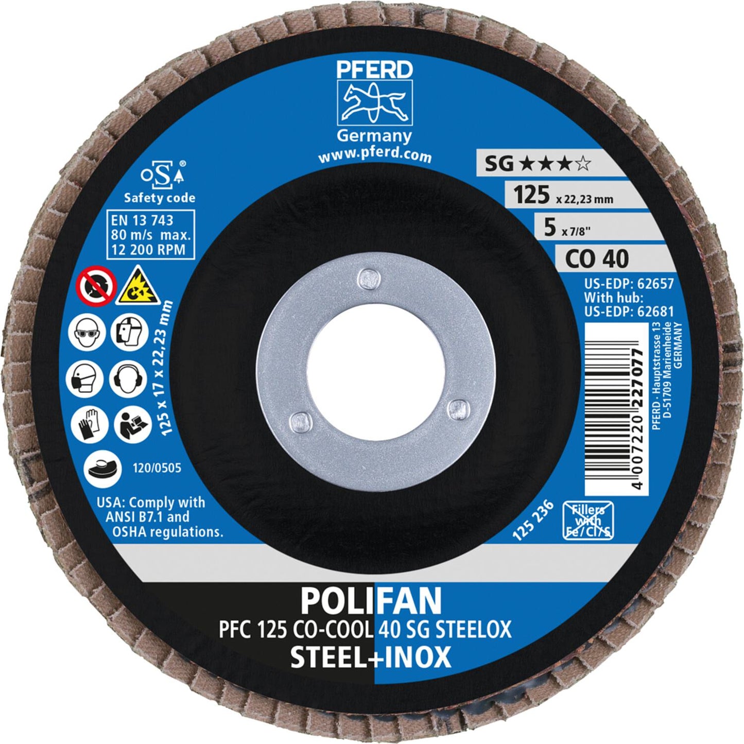 Horse-shaped flap disc Ø 125 x 22.23, K40 for steel/stainless steel