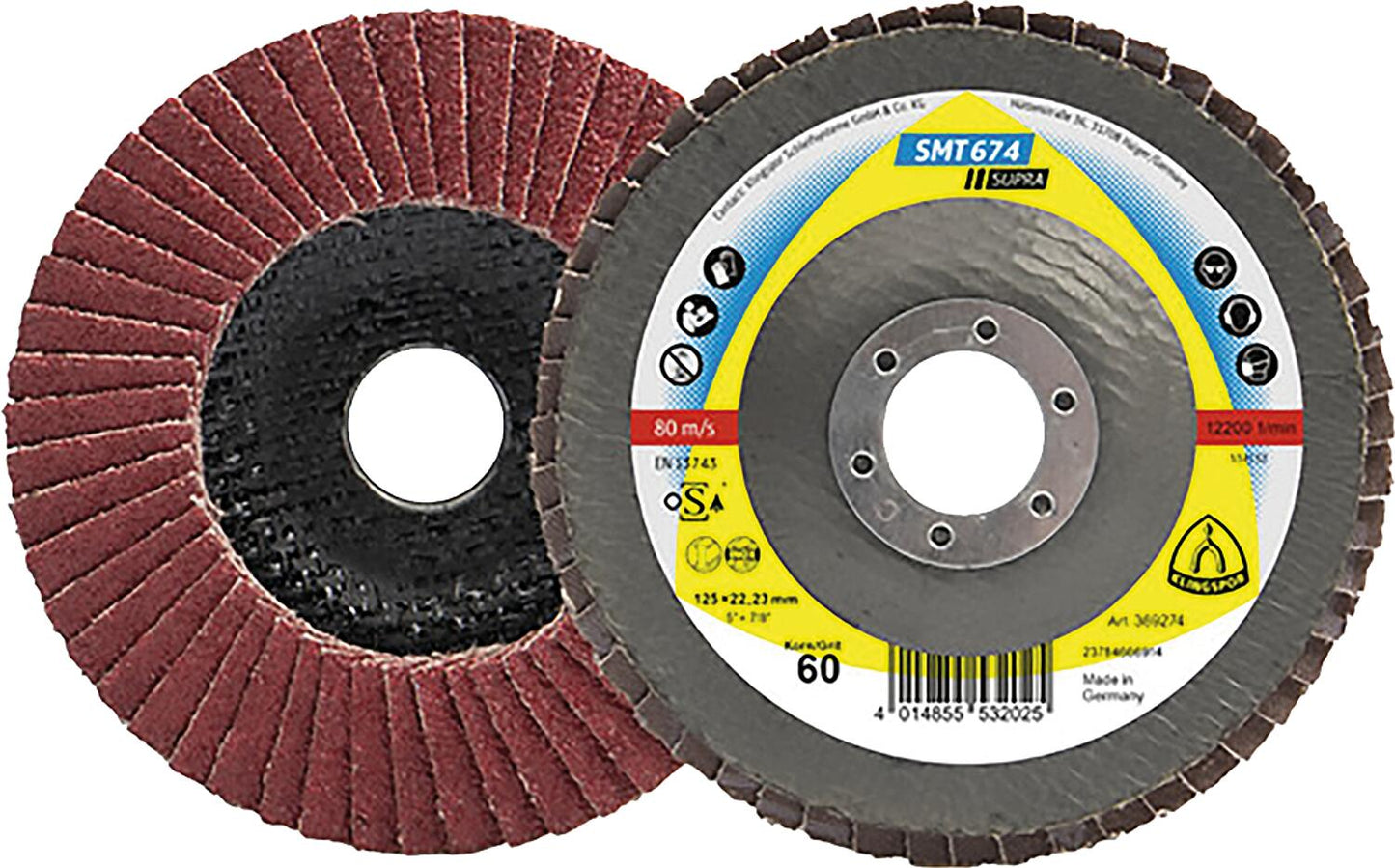 Disque de ponçage à lamelles KLINGSPOR SMT 674 SUPRA CEVOLUTION 125 x 22,23 mm, grain 40, déporté