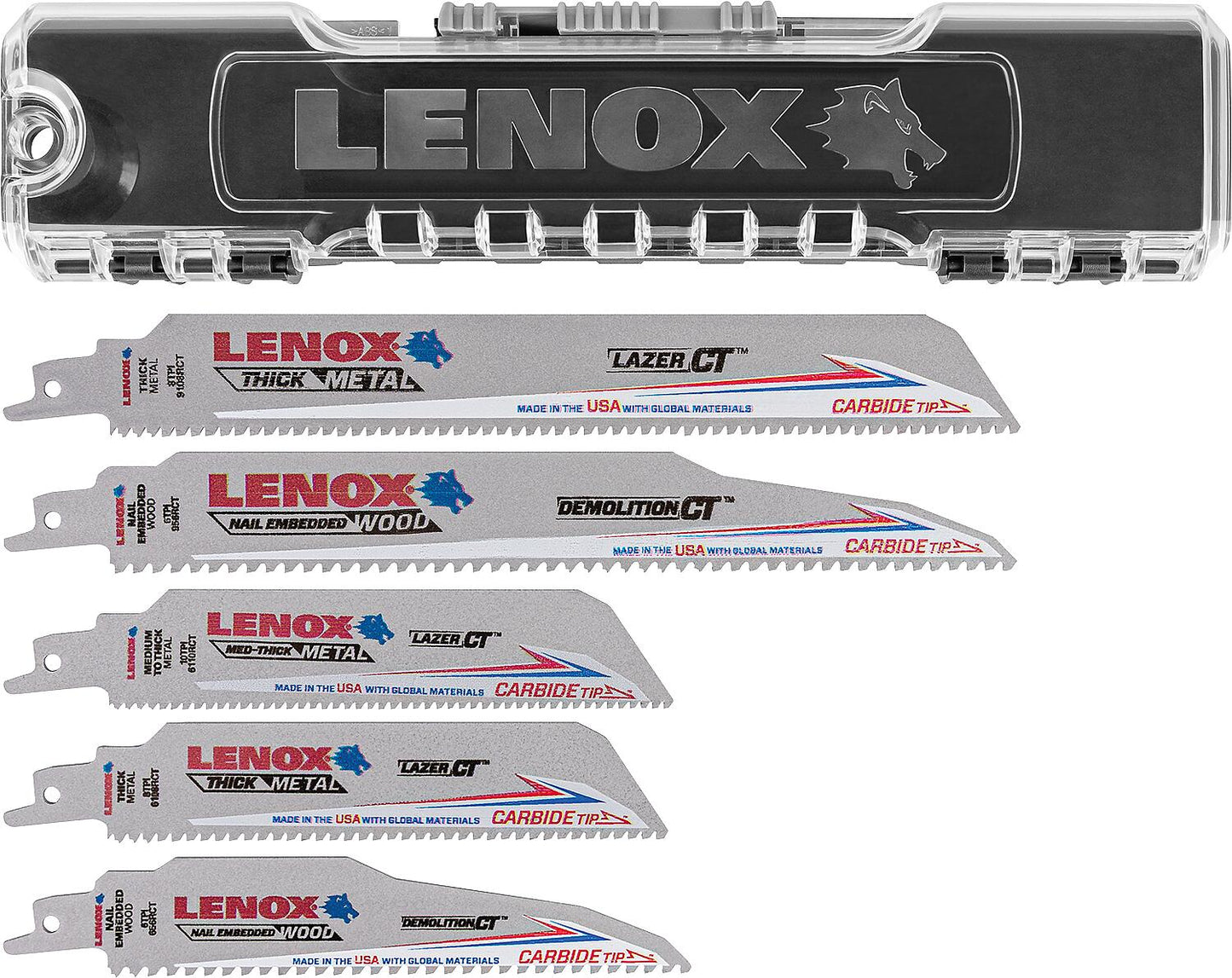 Lenox reciprocating saw blade set, 5-piece, for cutting metal and wood