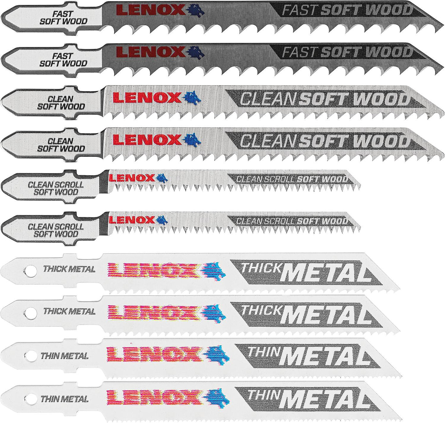 Lenox jigsaw blade set, 10 pieces, for cutting wood and metal
