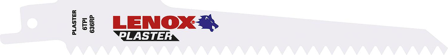 Lenox PLASTER™ reciprocating saw blades, 152 mm length, 6 TPI BIM, pack of 5