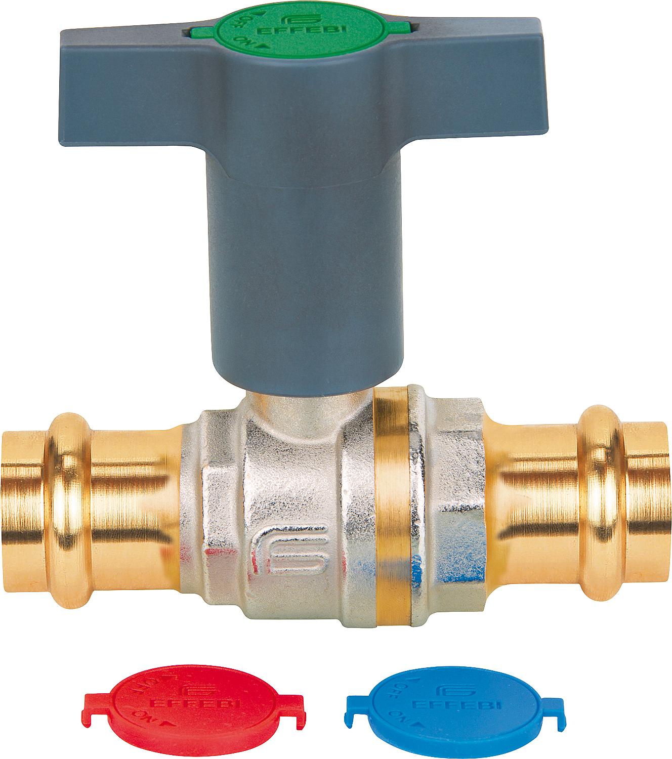Trinkwasserkugelhahn Presstige 54mm,Messing,mit verlängertem Griff,Kunststoff,DVGW