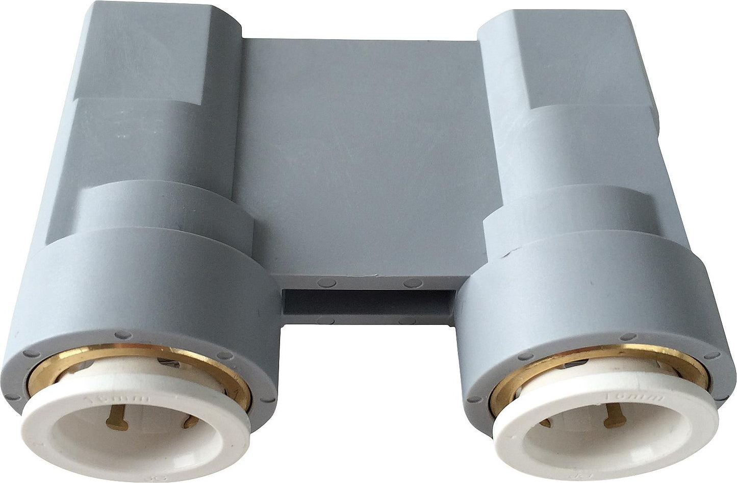 Pressure test bridge with a 50mm center-to-center distance for 15mm copper, carbon steel, stainless steel and plastic pipes