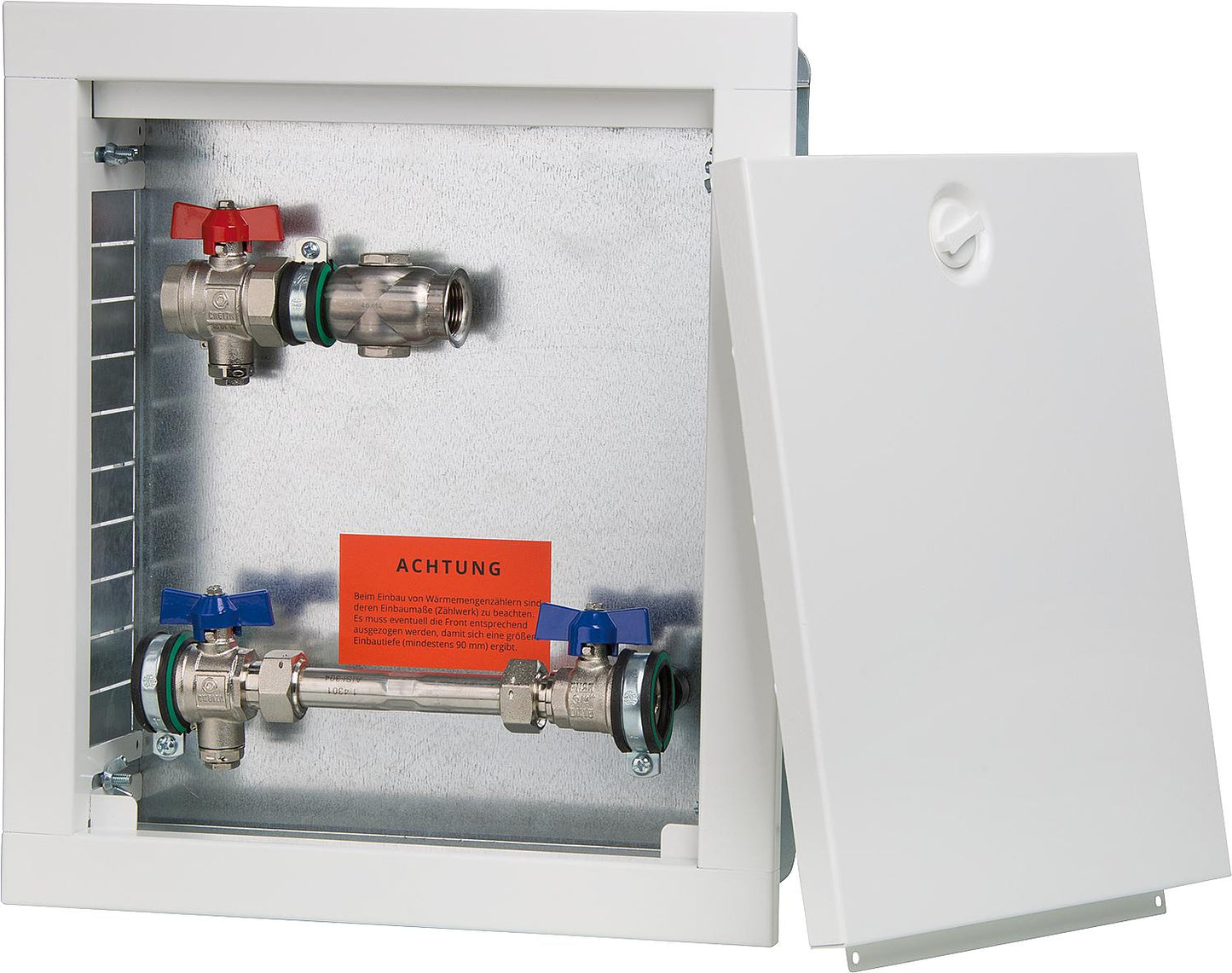 Strawa horizontal heat meter connection station type AS12h WMZ, white, wall-mounted cabinet, dimensions = 330 x 370 mm