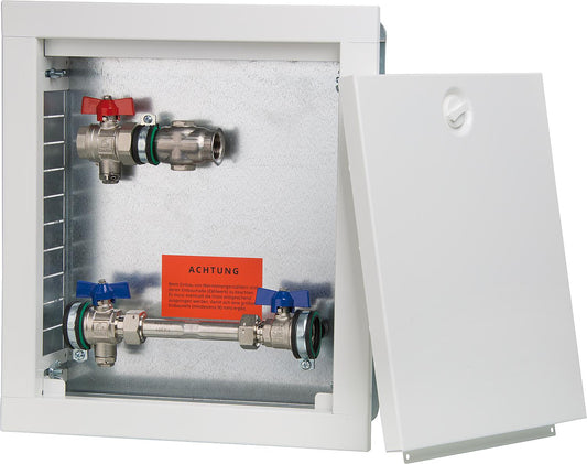 Strawa horizontal heat meter connection station type AS12h WMZ, white, wall-mounted cabinet, dimensions = 330 x 370 mm