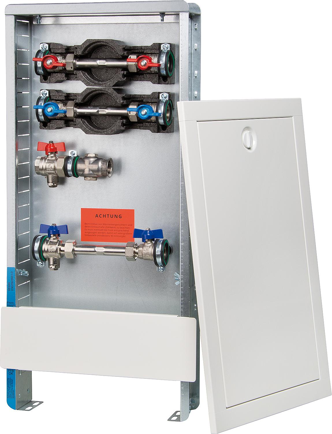 Strawa horizontal heat meter connection station, type AS12h W2-WMZ ST, white, floor-standing cabinet, dimensions 330x710mm