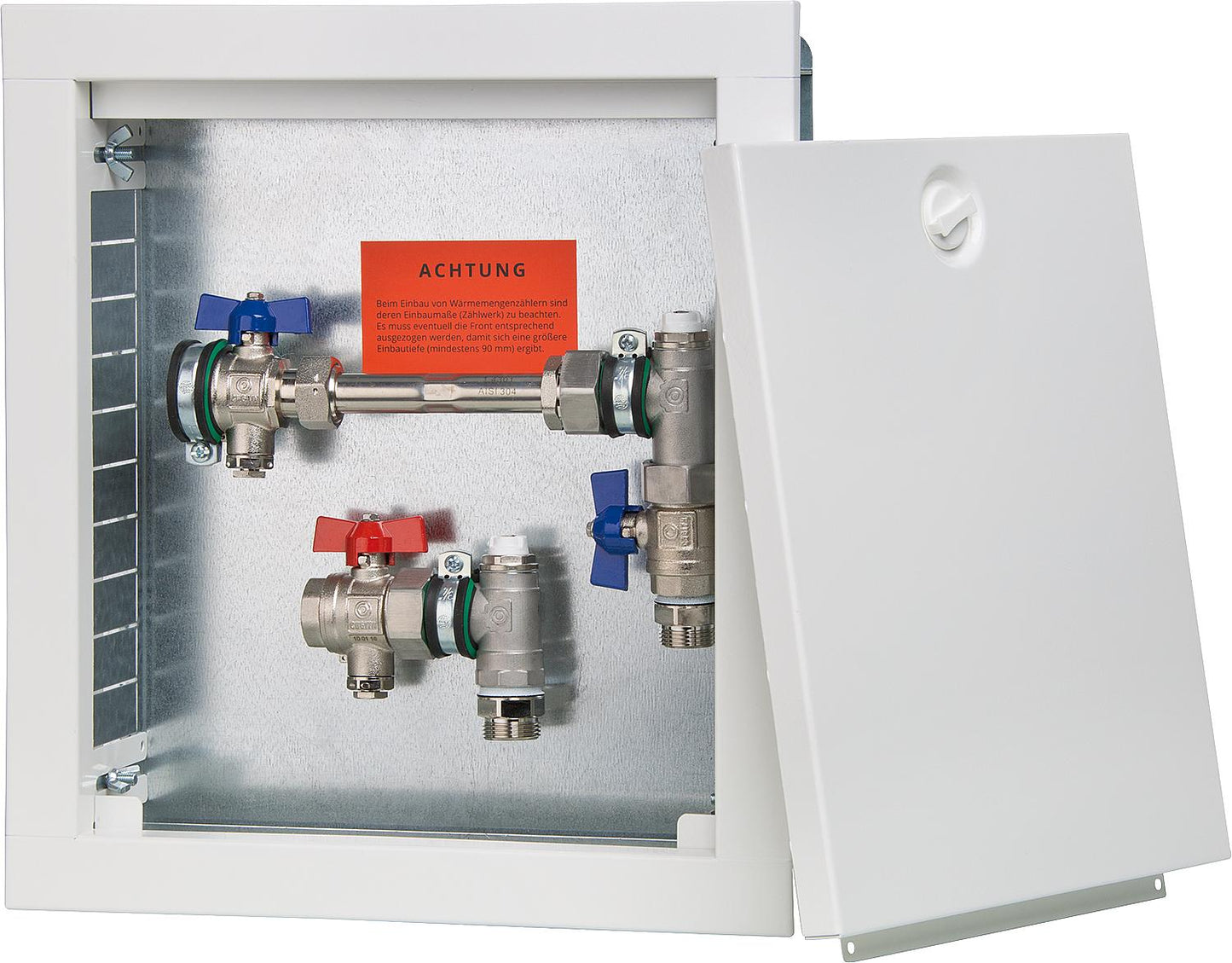 Strawa horizontal heat meter connection station type AS12h WMZ, white, wall-mounted cabinet, dimensions = 330 x 370 mm