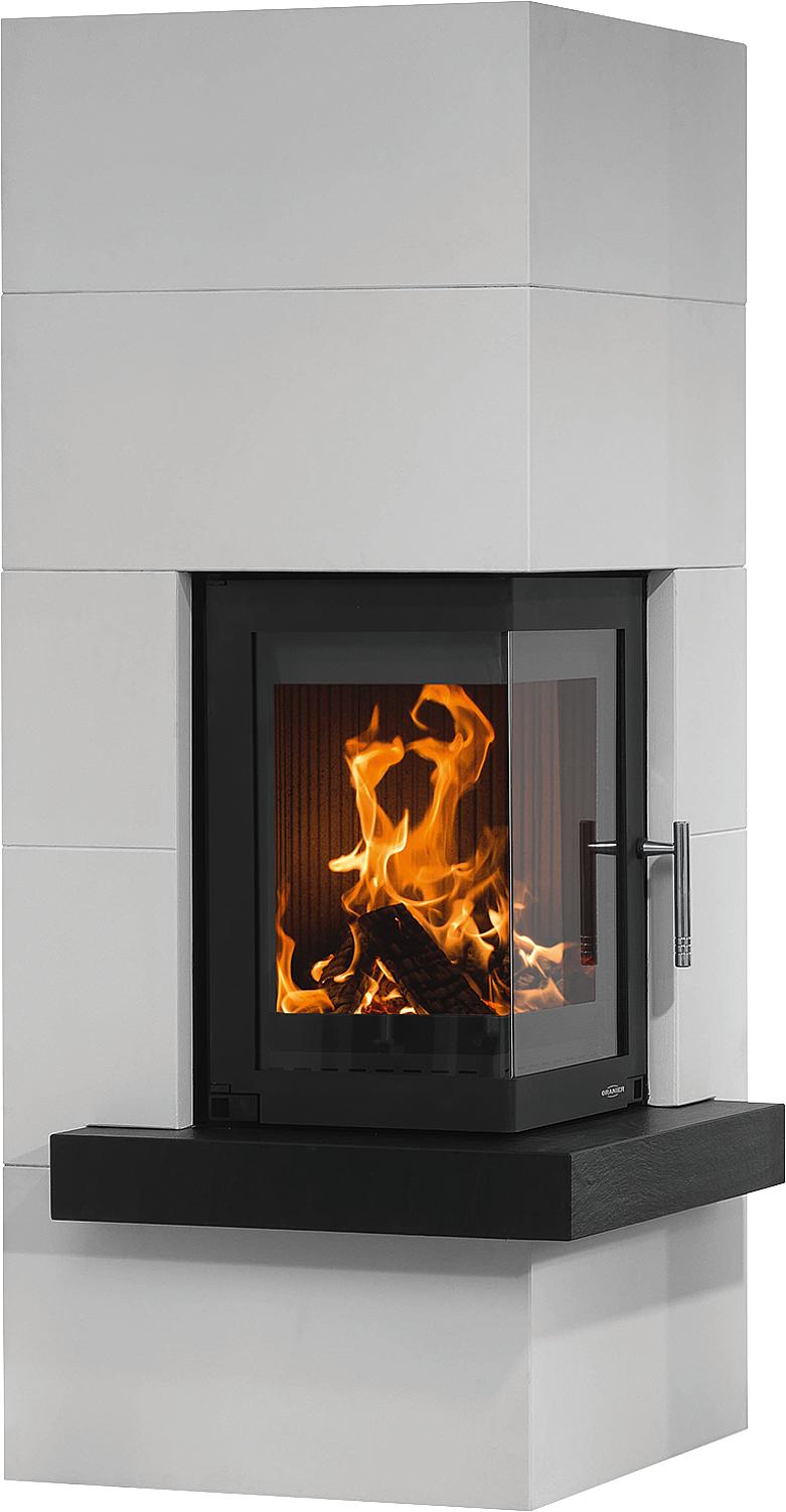 Club wood-burning stove with concrete and slate cladding, black steel body