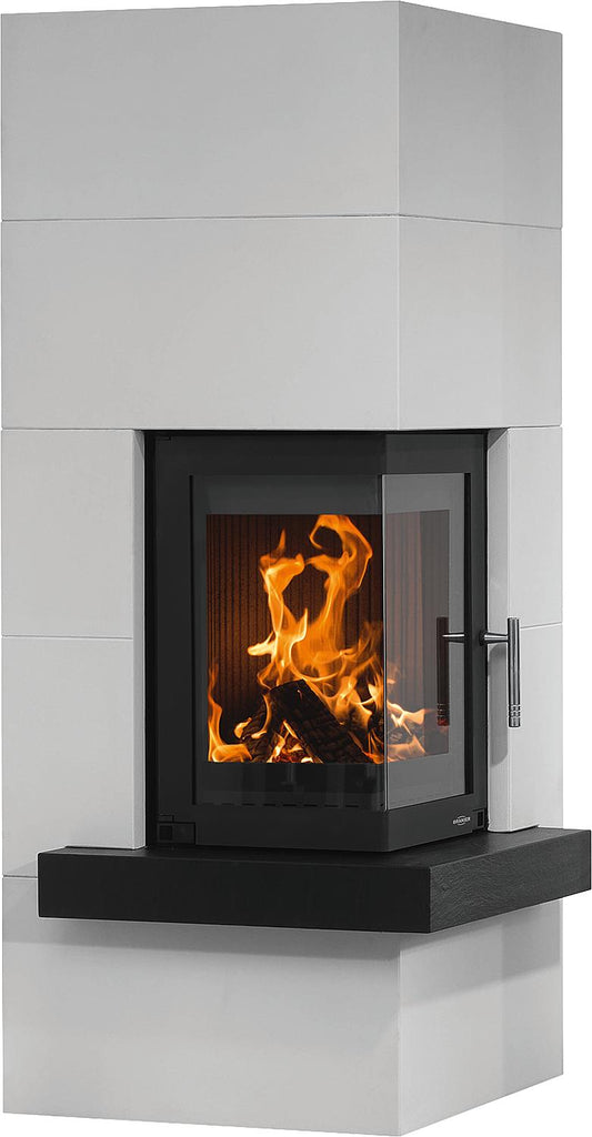 Poêle à bois Club avec revêtement en béton et ardoise, corps en acier noir